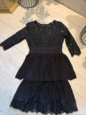 Occasion Black Lace Tiered Party Dress for Girls